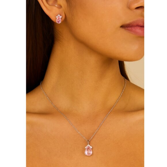Audrey J Los Angeles Fine Silver Plated Pink Crystal Necklace & Earring Box Set - Picture 1 of 10